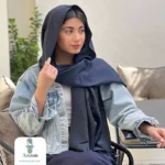 شال سورمه ای کشمیر طرح برند - تصویر 8