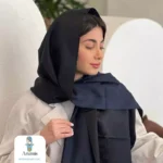 شال سورمه ای کشمیر طرح برند - تصویر 9