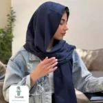 شال سورمه ای کشمیر طرح برند - تصویر 16