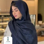 شال سورمه ای کشمیر طرح برند - تصویر 3