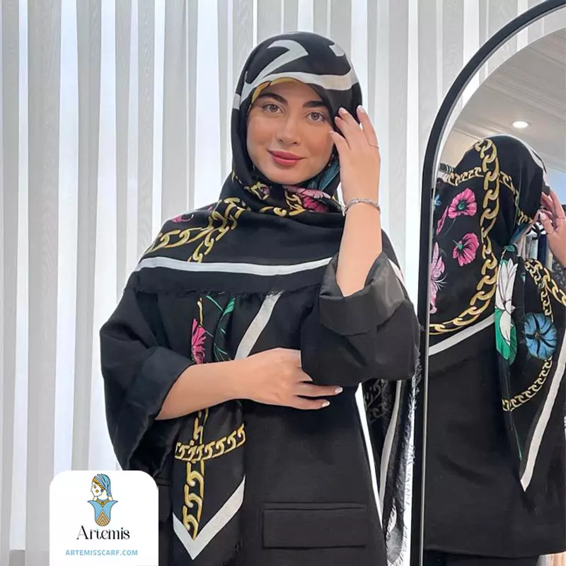 nakhuniquescarf (1) روسری نخ یونیک طرح زنجیری - تصویر 1