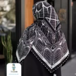 روسری ابریشم طرح دار مشکی سفید - تصویر 4