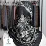 روسری ابریشم ژاکارد مشکی سفید - تصویر 2