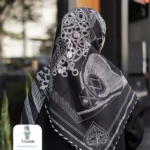 روسری ابریشم طرح دار مشکی سفید - تصویر 7