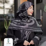 روسری ابریشم طرح دار مشکی سفید - تصویر 8