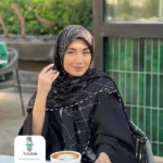 روسری ابریشم طرح دار مشکی سفید - تصویر 15