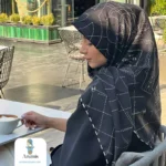 روسری ابریشم طرح دار مشکی سفید - تصویر 14