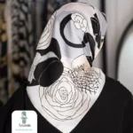 روسری ابریشم کجراه مشکی سفید قواره 90 - تصویر 2