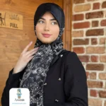 روسری ابریشم ژاکارد طرح دار مشکی سفید - تصویر 4